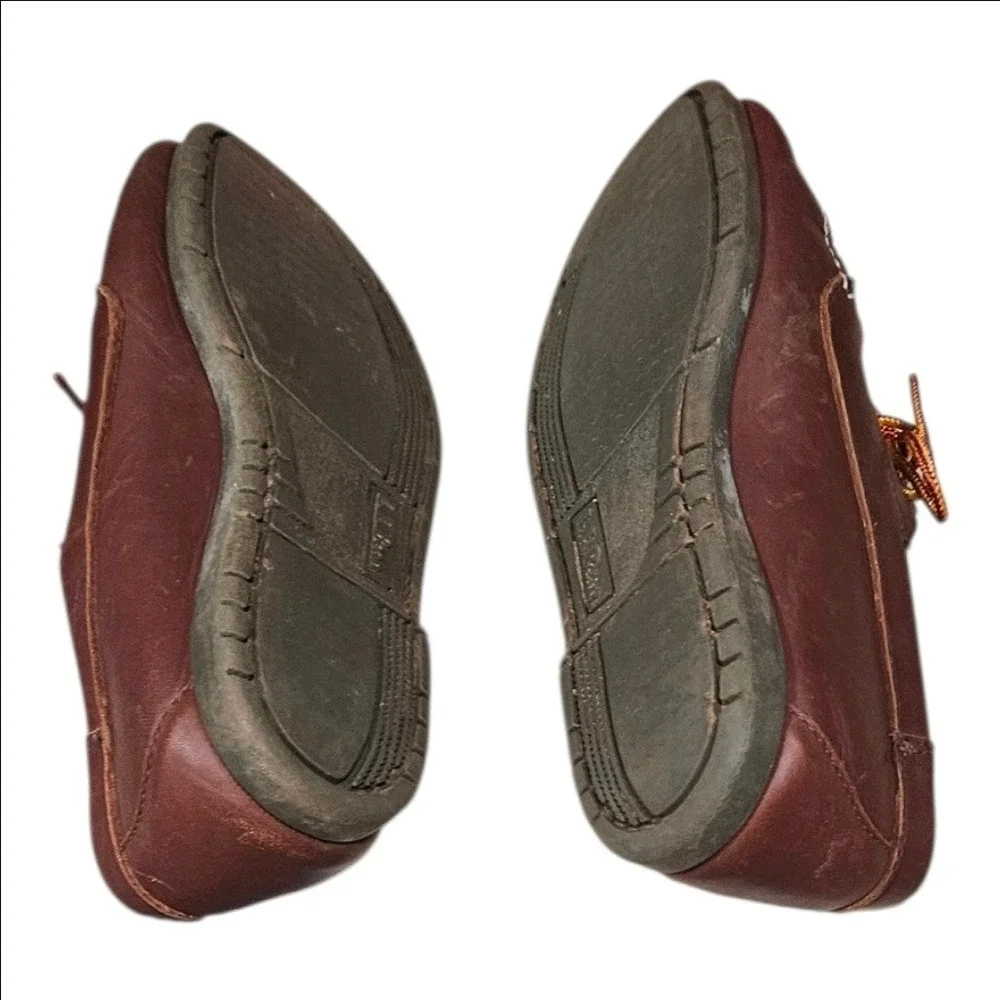 LL Bean Mens Brown Leather Boat Shoes Moc Toe Loafers 8 EE Wide Dress Casual
